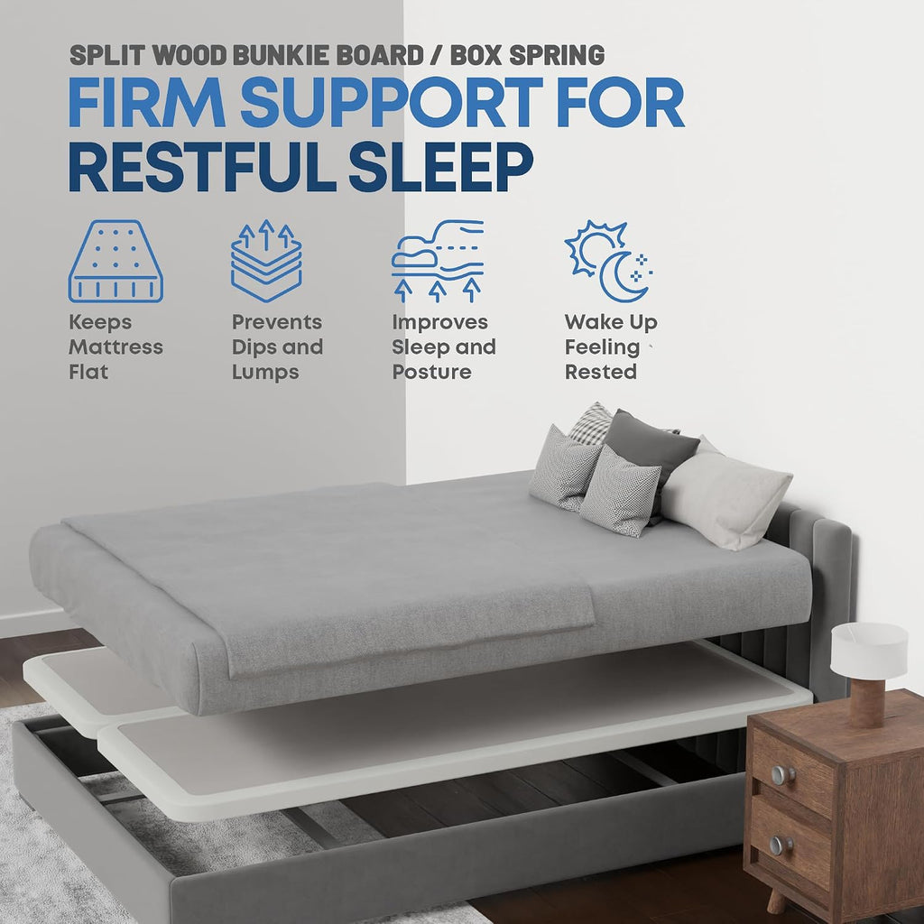 Greaton, Box Spring Bed Base Full Size, 2-Inch Wood Mattress Foundation - Amish Made in USA – Quiet Noise Free, 2-Pieces Under Mattress-Support BoxSpring, Fully Assembled, White