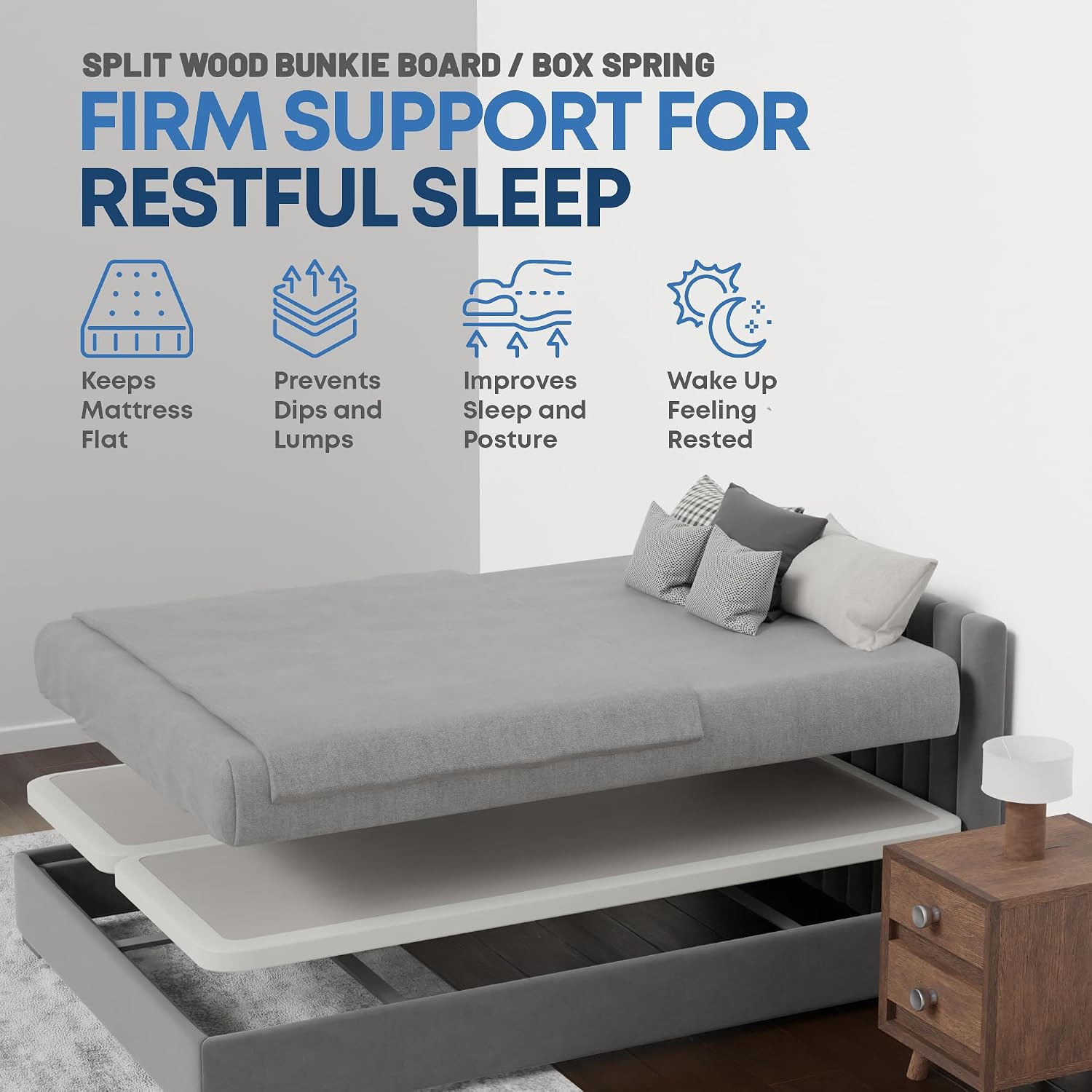 Greaton, Box Spring Bed Base Full Size, 2-Inch Wood Mattress Foundation - Amish Made in USA – Quiet Noise Free, 2-Pieces Under Mattress-Support BoxSpring, Fully Assembled, White