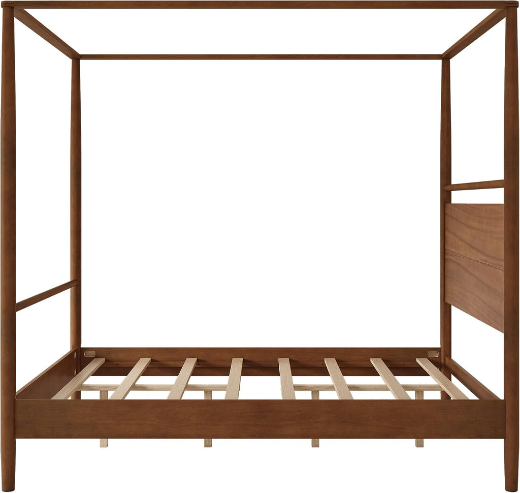 Full Size Canopy Bed Frame with Headboard, Four-Poster Wood Platform Bed, No Box Spring Needed (Full)