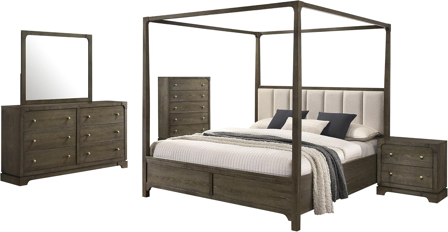 Coaster Home Furnishings Gran Park Modern Classic 5-Piece Bedroom Set Queen Size Canopy Bed Frame 80-inch Headboard Dark Cocoa 224931Q-S5