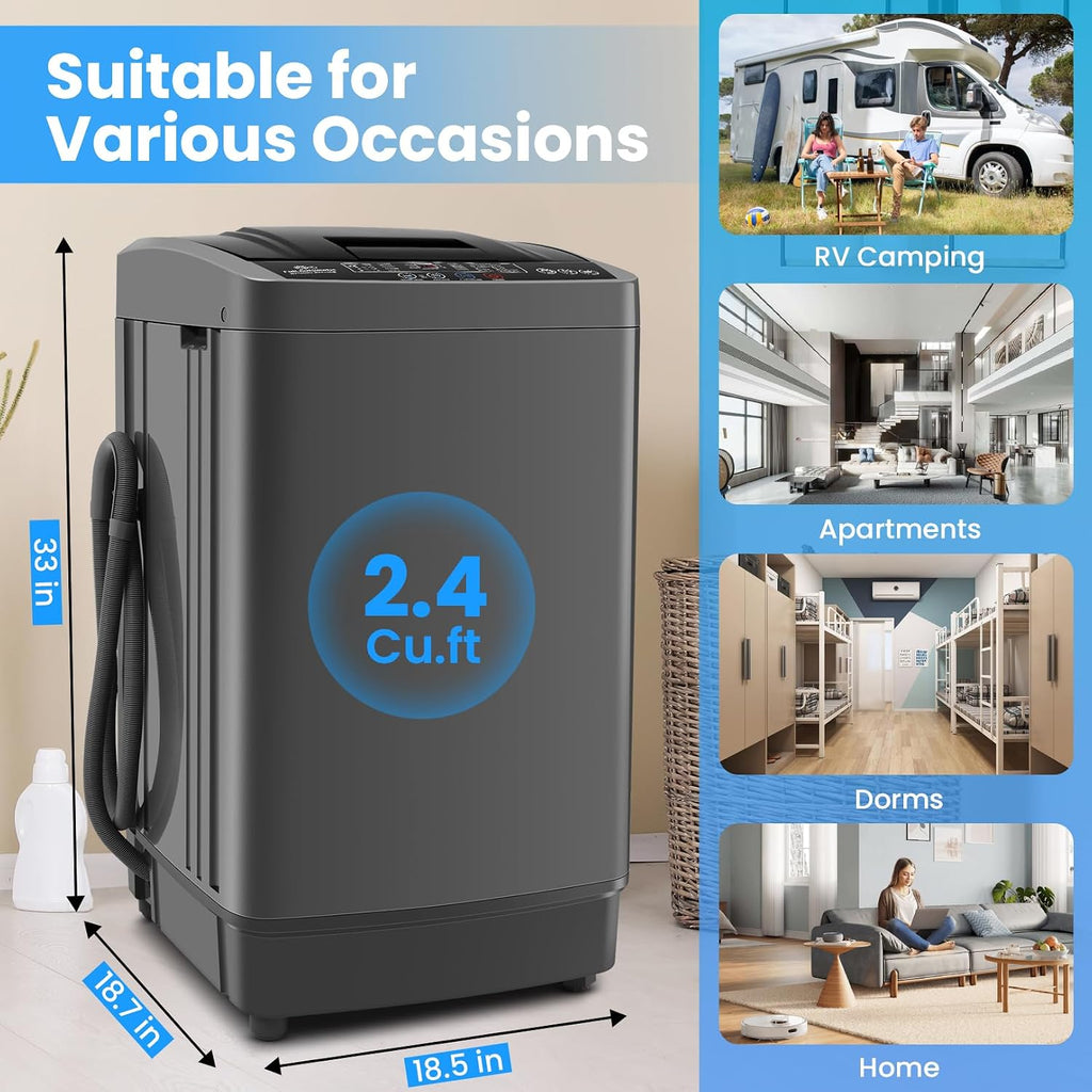 Nictemaw 2.4 Cu.ft Portable Washing Machine, 17.8 lbs Capacity Full Automatic Washing Machine with 10 Wash Programs, LED Display & Drain Pump, Portable Washer for Apartments, RV, Dorm, Home