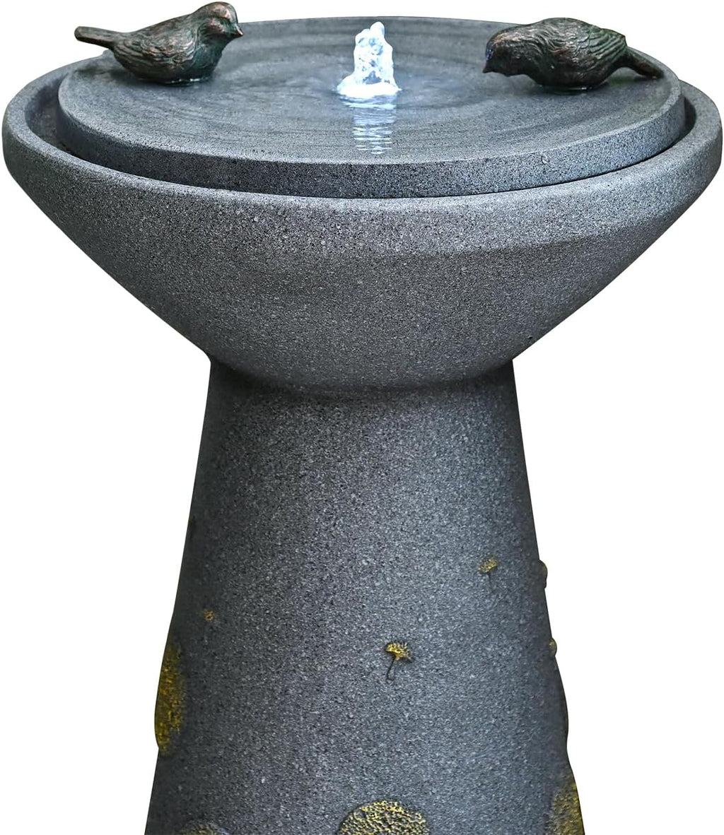 30.7' Outdoor Garden Floor-Standing Water Fountain with LED Light and Pump, Two Birds Embossed Pattern Pedestal Ceramic Watefall for Patio, Backyard, Deck, Porch and Home Art Decor (30.7' Two Birds)