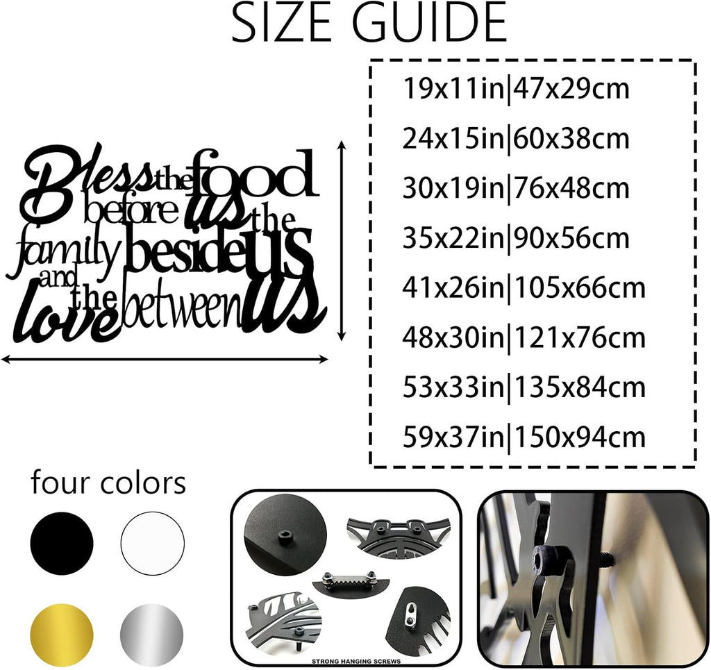 OSTCAL Bless The Food before Us Metal Wall Plaque, Prayer Wall Art, Dining Room Wall Decor (Black, 35x22in|90x56cm)