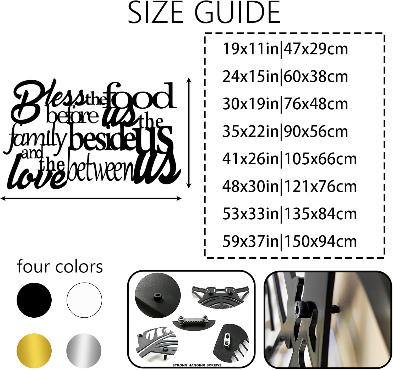 OSTCAL Bless The Food before Us Metal Wall Plaque, Prayer Wall Art, Dining Room Wall Decor (Black, 35x22in|90x56cm)