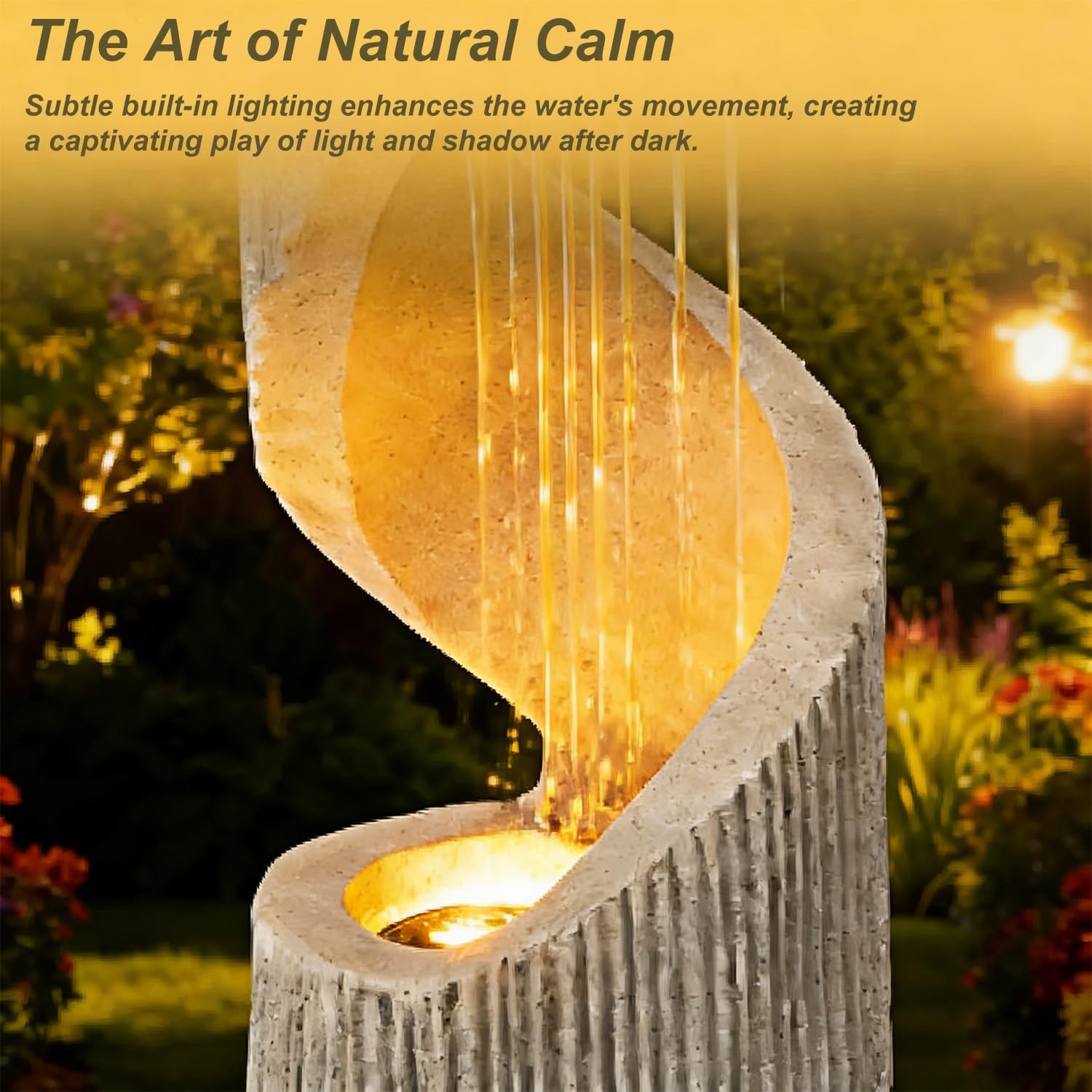 Outdoor Water Fountain with LED Lights - Resin Spiral Water Feature,29.9 Inch Modern Garden Decor for Patio, Yard & Lawn