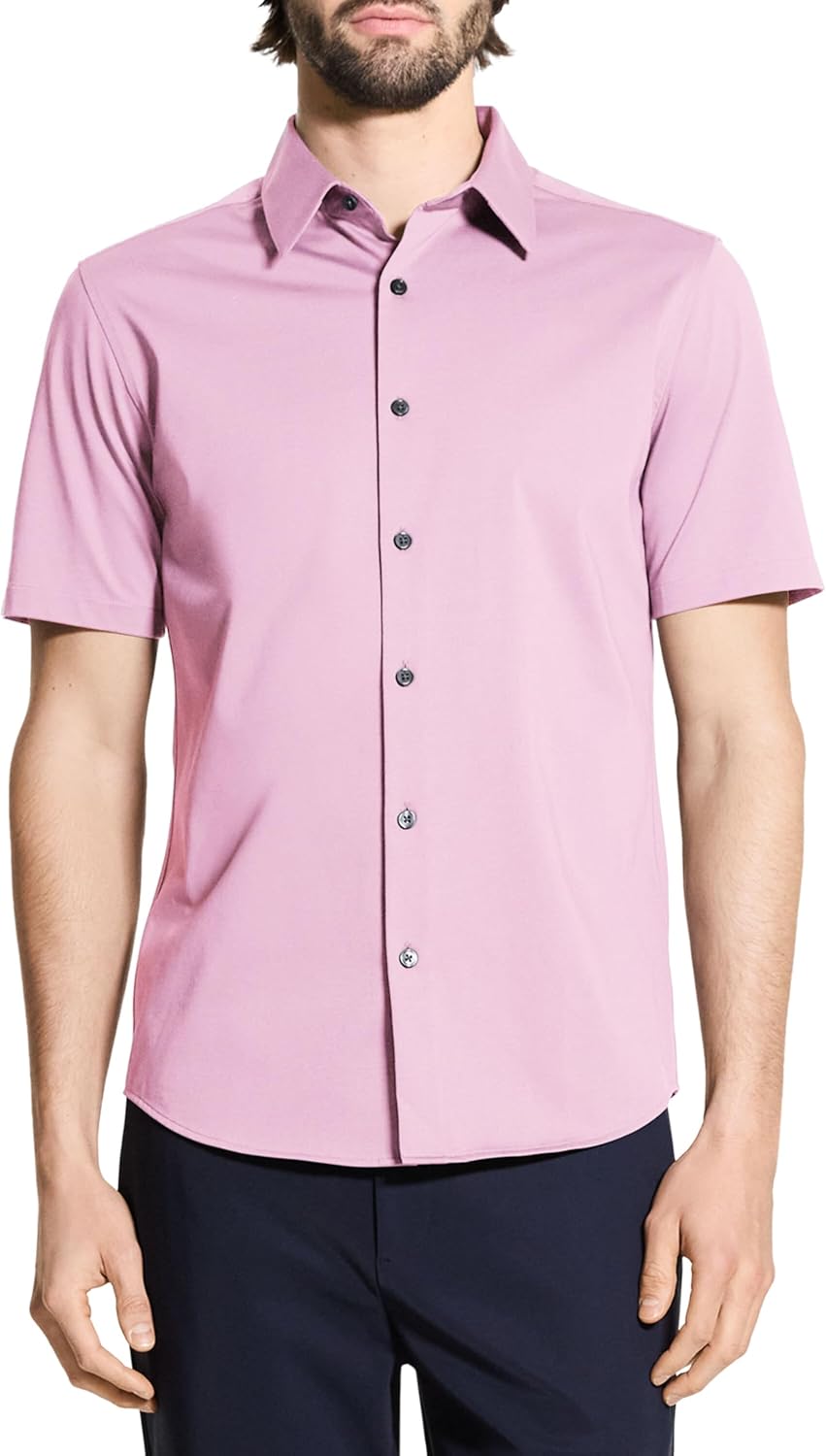 Theory Men's Theory Men's Irving Short Sleeve Button Down Woven in Structure Knit