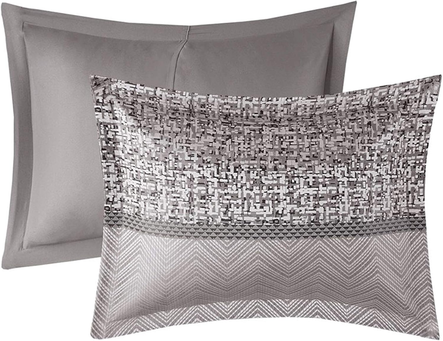 Madison Park Luxury Comforter Set-Traditional Jacquard Design All Season Down Alternative Bedding, Matching Bedskirt, Decorative Pillows, Cal King(104'x92'), Rhapsody, Striped Grey/Taupe 7 Piece