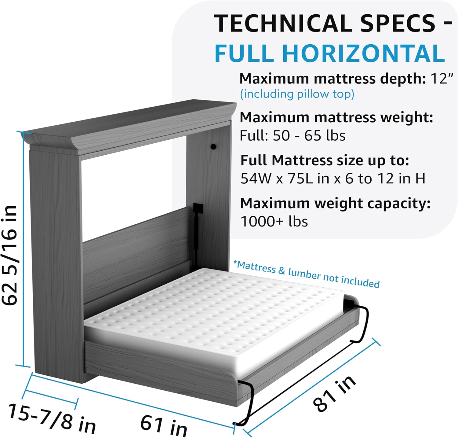 Create-A-Bed Full Size Deluxe Murphy Bed Kit, Horizontal