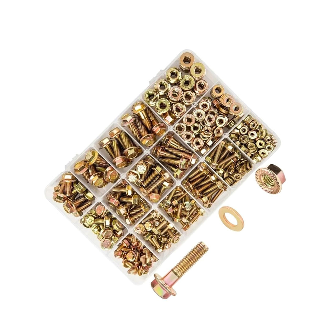 521pcs Carbon Steel Flange Bolt and Nut Assortment Kit - Grade 8. Hex Serrated Screws with Coarse & Partial Threads