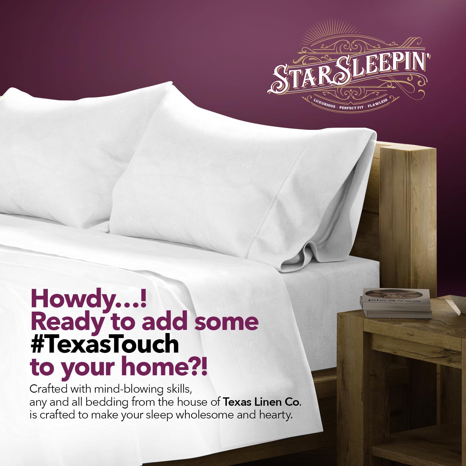 TEXAS LINEN CO. 100% Egyptian Cotton Split King Sheets Sets for Adjustable Bed - Luxury 1200 Series Star Sleepin' Collection Split Top King Sheets (5 PC, White), Cooling, Sateen 17' Deep Pocket Sheet