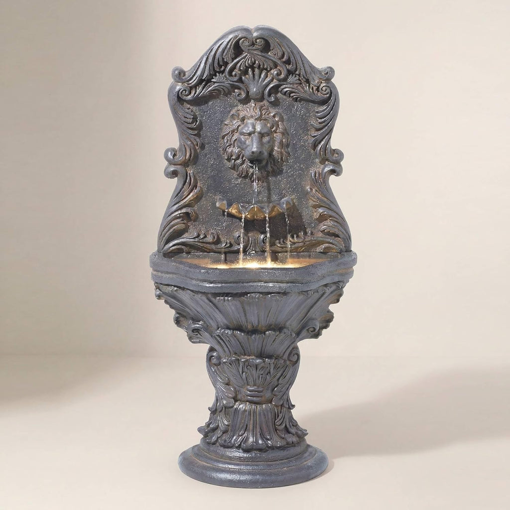 Royal Lion Acanthus 50' High Large Italian Indoor Outdoor Decor Faux Stone Floor Fountain with Light LED Statue Waterfall Water Feature for Outside Garden Patio Yard Backyard - John Timberland