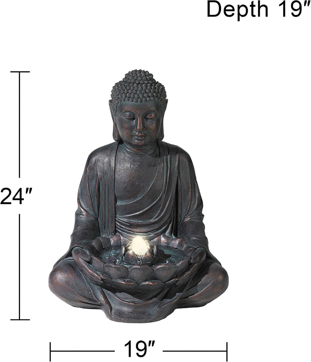 Meditating Buddha 24' High Large Zen Asian Indoor Outdoor Decor Resin Floor Fountain with Light LED Standing Bubbler Water Feature for Outside Garden Patio Yard Backyard Porch Deck - John Timberland