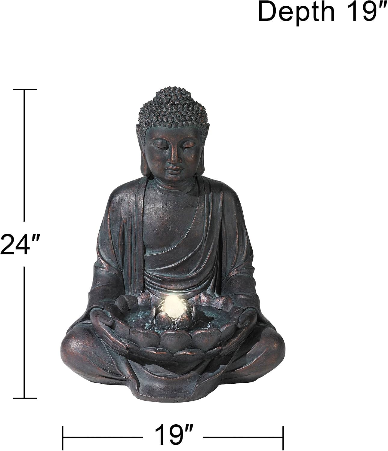 Meditating Buddha 24' High Large Zen Asian Indoor Outdoor Decor Resin Floor Fountain with Light LED Standing Bubbler Water Feature for Outside Garden Patio Yard Backyard Porch Deck - John Timberland