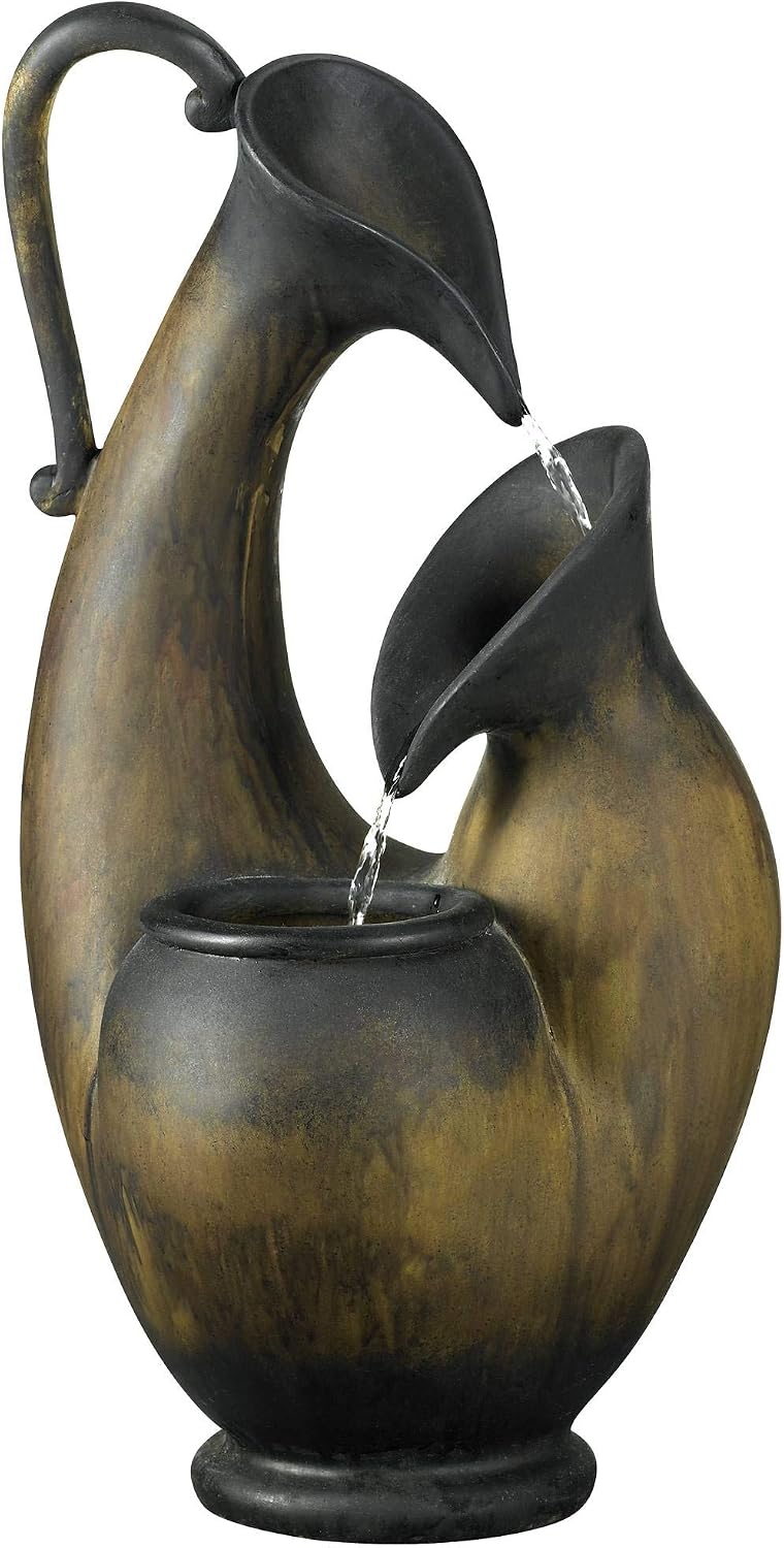 Weathered Jug 24' High Small Rustic Outdoor Decor Faux Stone Tabletop Fountain Tiered Waterfall Cascading Water Feature for Outside Garden Patio Yard Backyard Porch Deck Relaxation - John Timberland