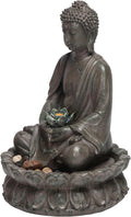 Alpine Corporation GEM178 Indoor Tabletop Meditating Buddha Water Fountain with LED Lights and Lotus Flower, 19', Beige
