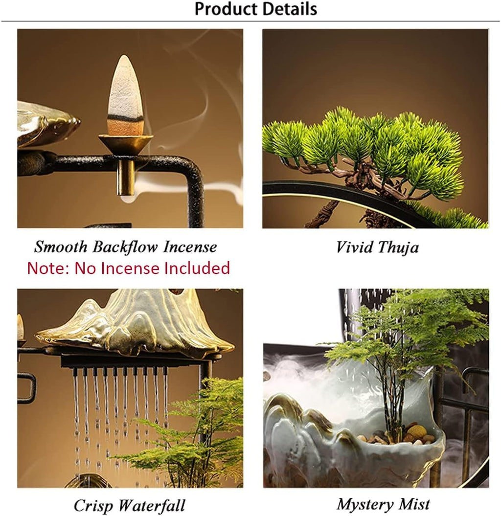 Ceramic Water Fountains Indoor Waterfall with LED 3 Ceramic Animals Mist Water Fountain with Backflow Incense Holder for Feng Shui Strees Relief Wealth-Booming Japanese Decor (Animal)