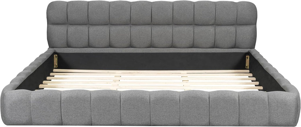 King Size Modern Cloud Bed,King Size Upholstered Platform Bed with Thick Fabric, Grounded Bed with Solid Frame,Floor Bed Frame (Gray)