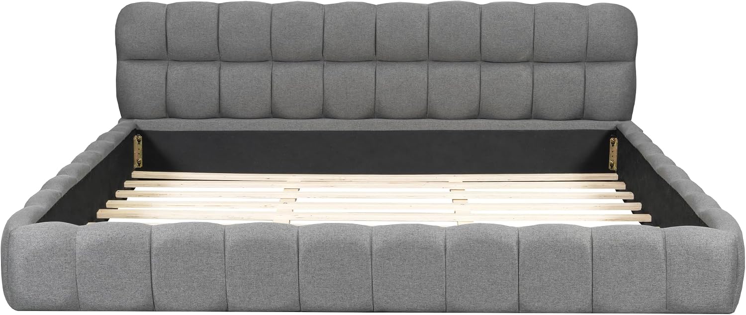 King Size Modern Cloud Bed,King Size Upholstered Platform Bed with Thick Fabric, Grounded Bed with Solid Frame,Floor Bed Frame (Gray)
