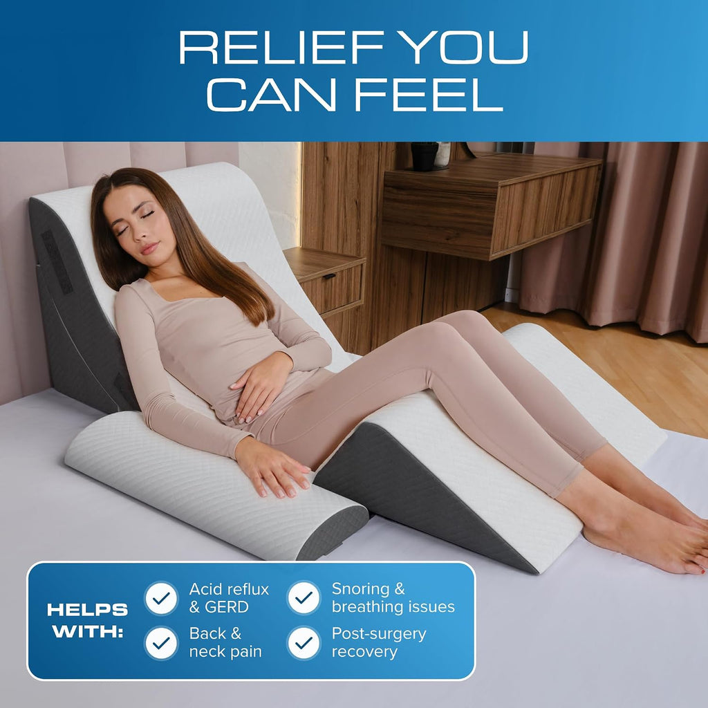 Kolbs Bed Wedge Pillow for Sleep Apnea, FSA Eligible Acid Reflux, and Back Pain Relief, with Chic Jacquard Cover - Headboard Wedges for Sleeping (4 Piece Wedge Set)