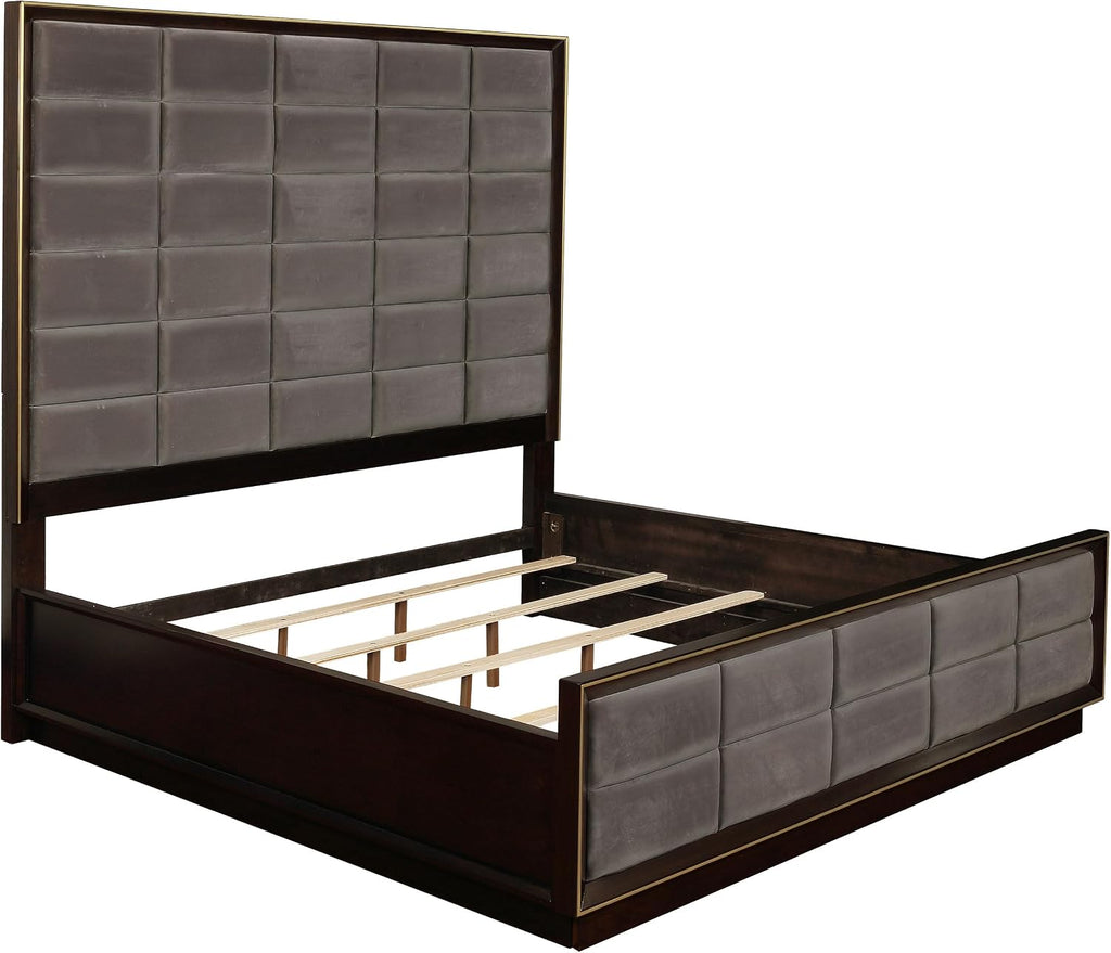 Coaster Home Furnishings Durango Contemporary 5-Piece Bedroom Set Velvet Upholstered Queen Size Panel Bed Frame 80-inch Headboard Smoked Peppercorn 223261Q-S5
