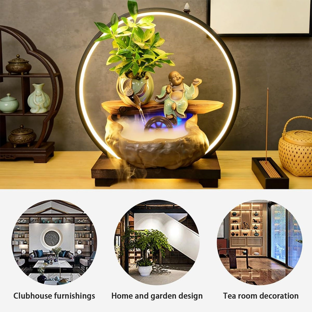 Table Fountain, Tabletop Water Fountain Indoor Décor, Waterfall with LED Lights, for Home Office Ambience, for Office, Living Room, or Bedroom(A)