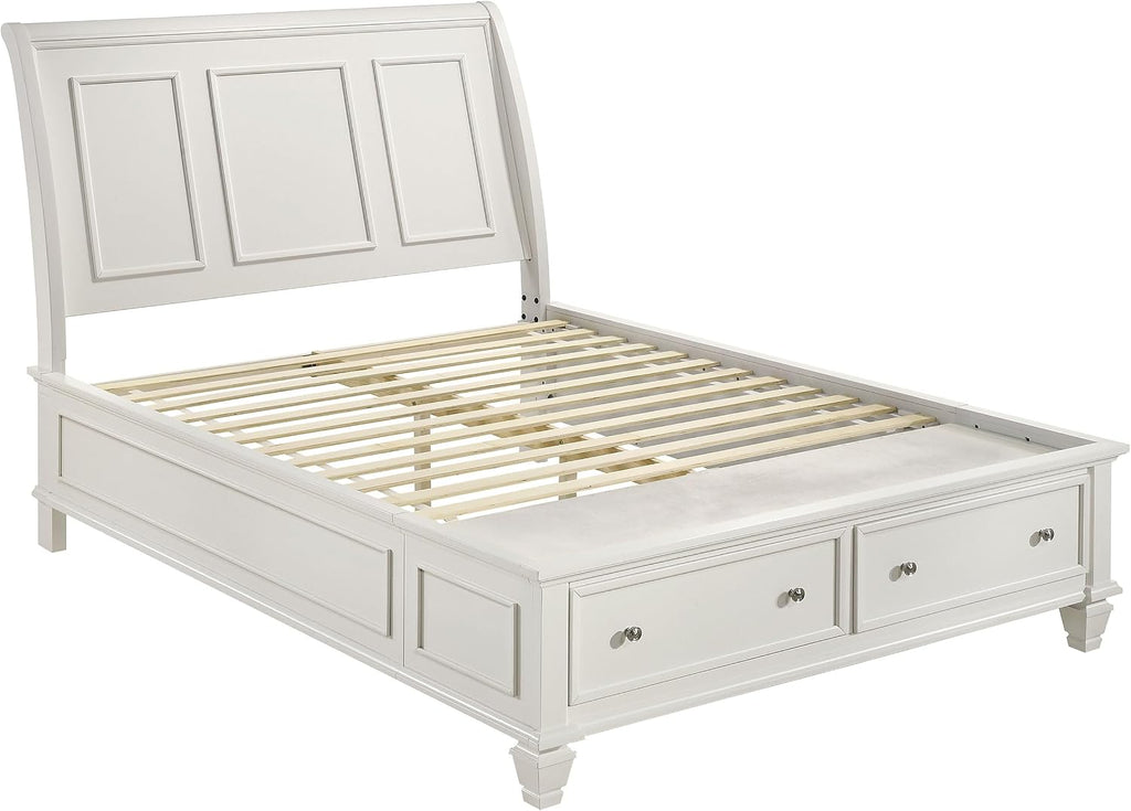 Coaster Home Furnishings Sandy Beach Coastal 5-Piece Bedroom Set Queen Size Storage Panel Bed Frame 57-inch Headboard Cream White 201309Q-S5