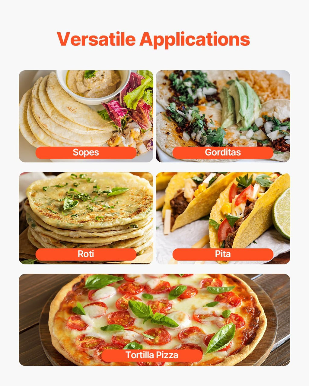 VEVOR Electric Tortilla Maker, 5.5 Inch Diameter Automatic Corn Tortilla Making Machine with Non-Stick Coating, Electric Chapatti Machine Suitable for Produce Sopes Gorditas Roti Pita Tortilla Pizza