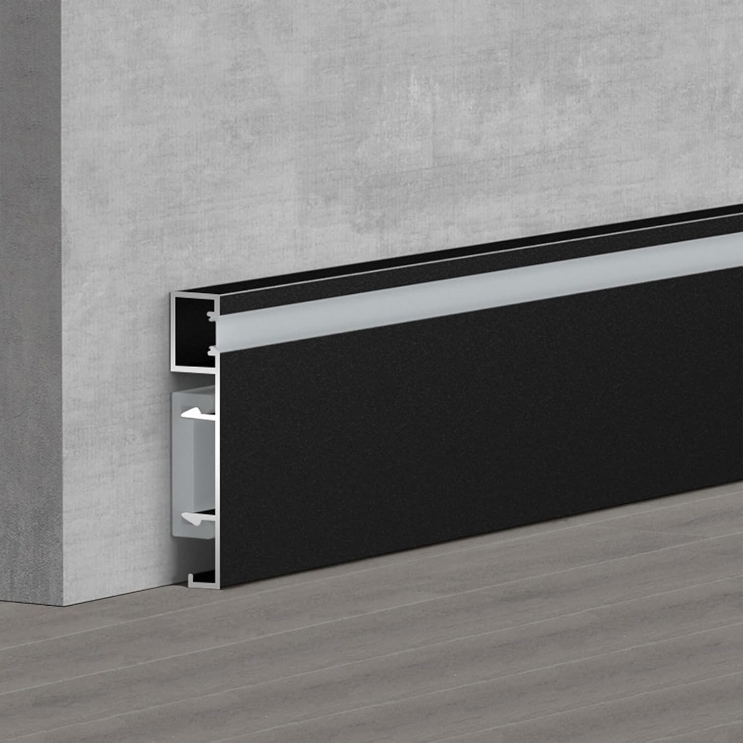 LED Aluminium Baseboard Molding Trim Height 80mm (3.15') Length 1200mm (3.94ft) Metal Wall Base Snap-on Aluminium Skirting Trim - Elevate Your Home Décor (Black, 10pcs)