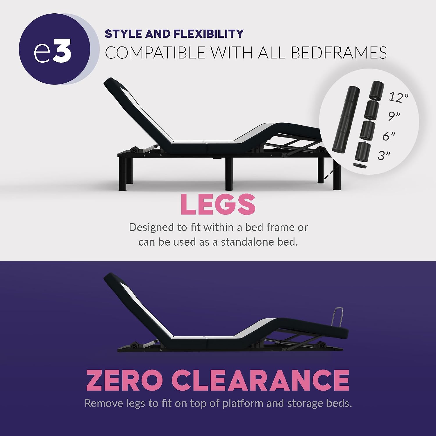 Blissful Nights Twin XL e3 Adjustable Bed Base Frame with Head and Foot Incline, Wireless Remote Control, Easy Assembly, 10 Year Warranty