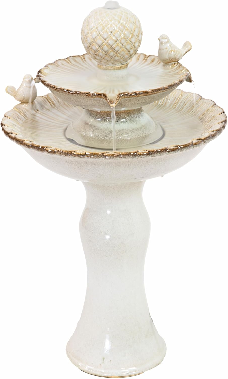 Sunnydaze 27' H 2-Tier Ceramic Water Fountain - Outdoor Water Feature for Patio, Yard, Balcony - Garden Fountain - White
