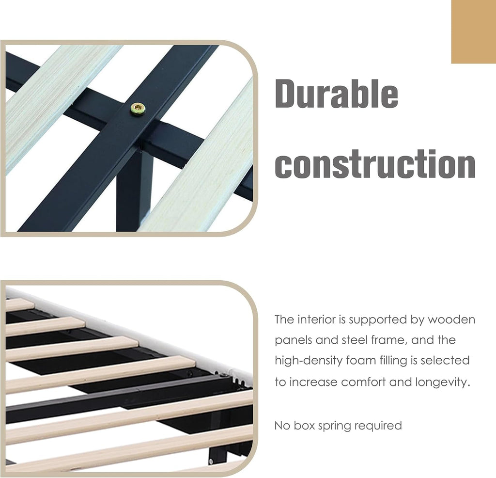 AGARTT Upholstered Platform Bed Frame Twin Size with Headboard and Footboard/Wooden Slats Support/No Box Spring Needed/Easy Assembly,White Linen