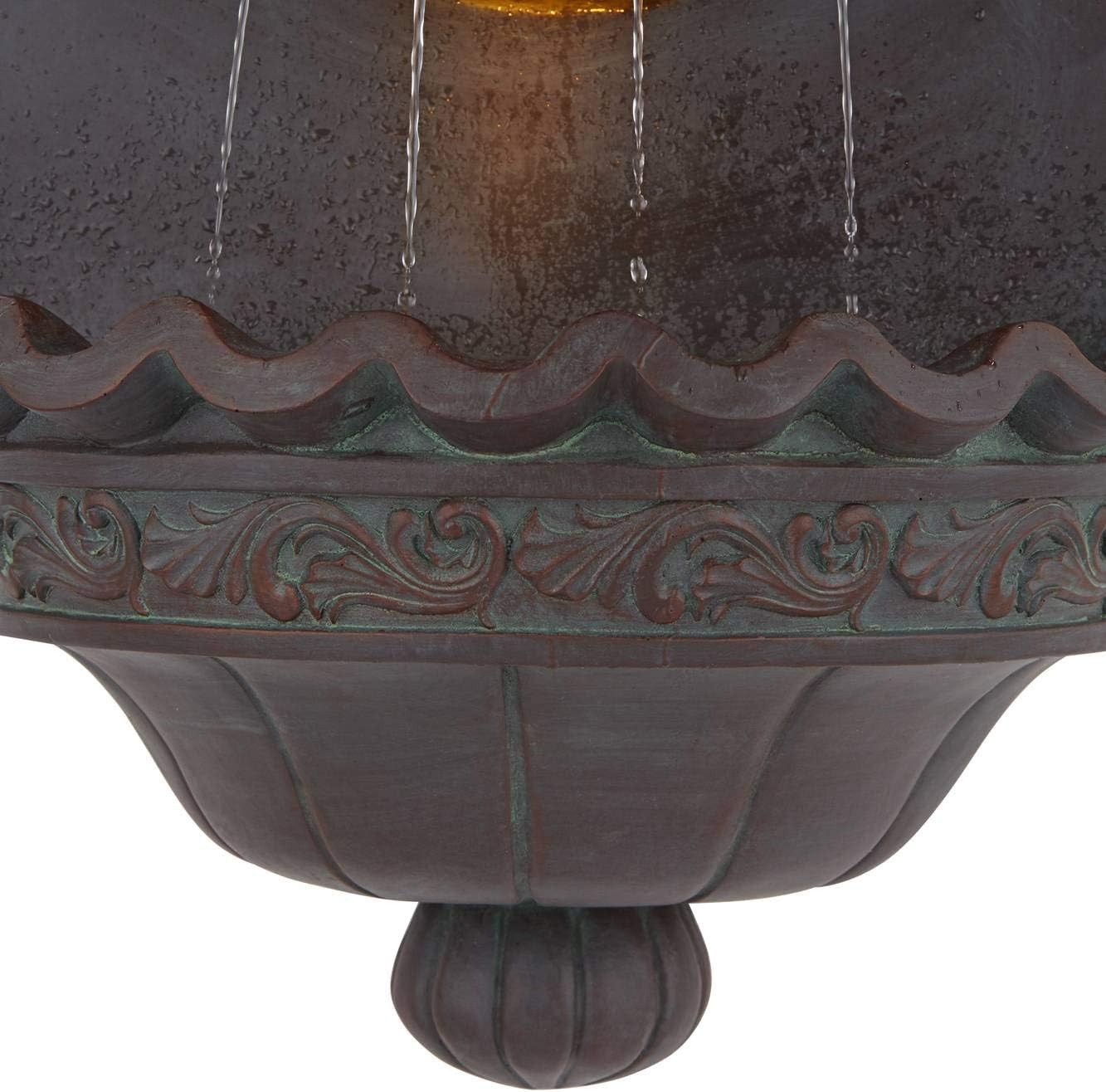 Royal Lion Head 31 1/2' High Large Rustic Indoor Outdoor Decor Bronze Wall Fountain with Light LED Statue Waterfall Tiered Basin Water Feature for Outside Garden Patio Yard Backyard - John Timberland