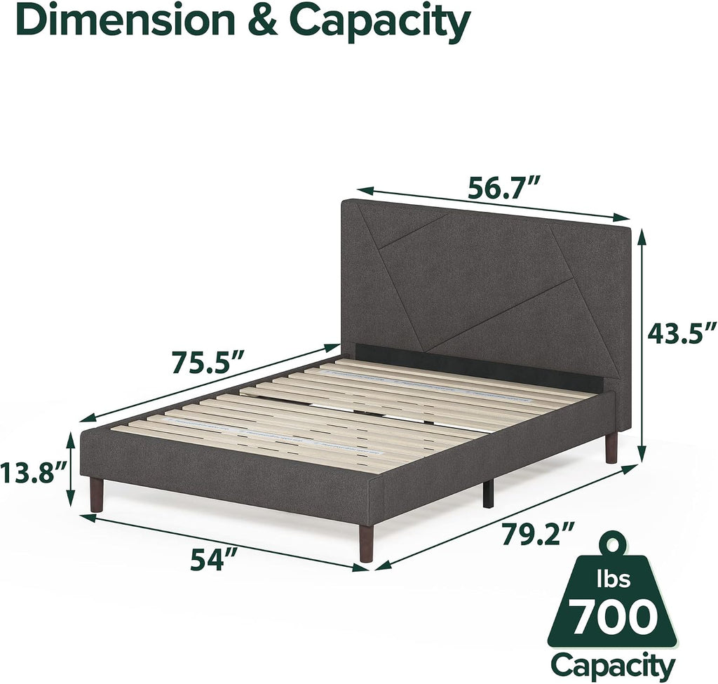 Zinus Judy Upholstered Platform Bed Frame, Mattress Foundation, Wood Slat Support, No Box Spring Needed, Easy Assembly, Full Grey