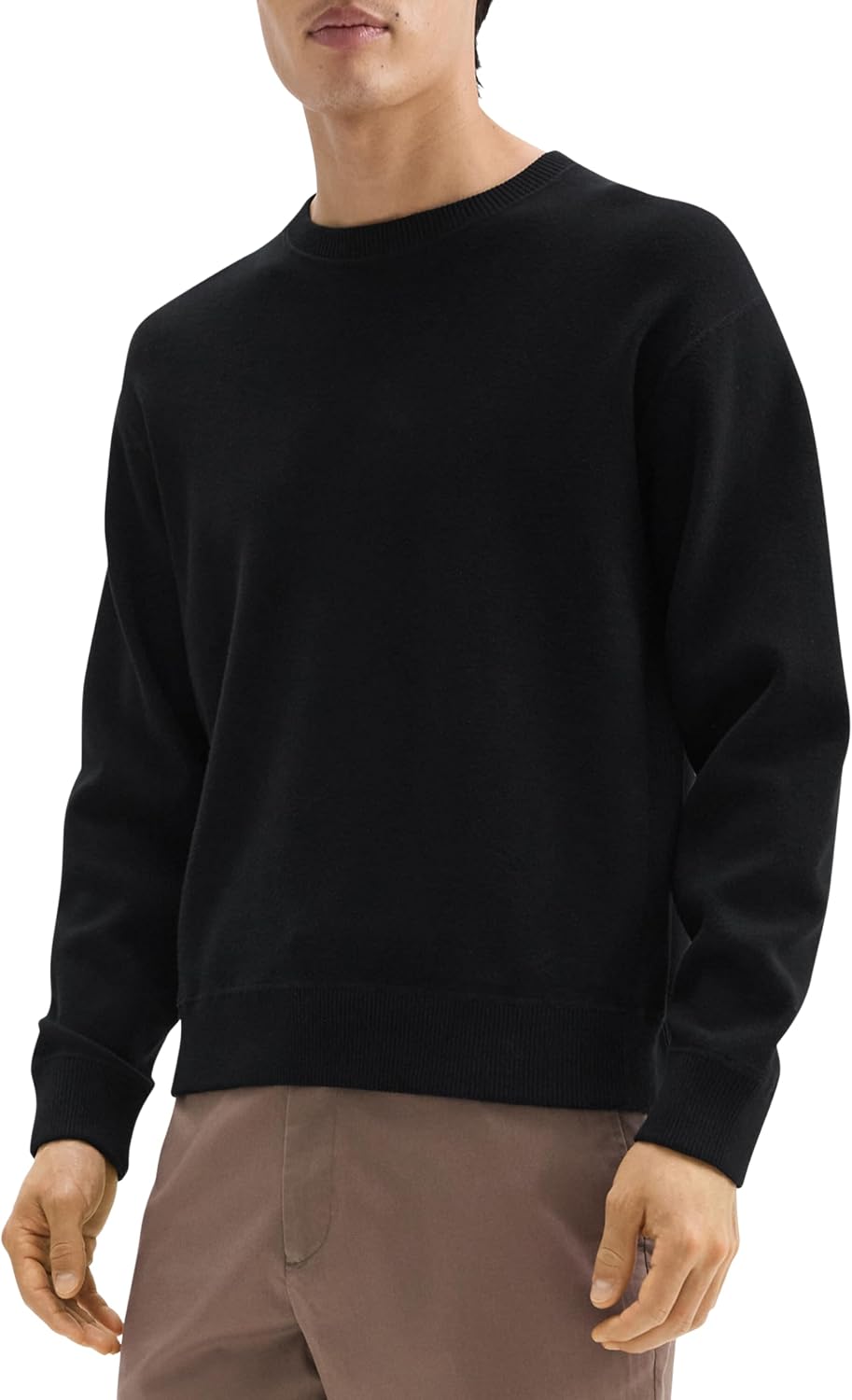 Theory Mens Relax Crewneck Long Sleeve in Light Bilen Black Small