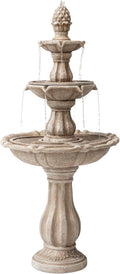 XBrand 51' 3-Tier Outdoor Freestanding Waterfall Fountain with Pump and Pineapple Finial, Beige