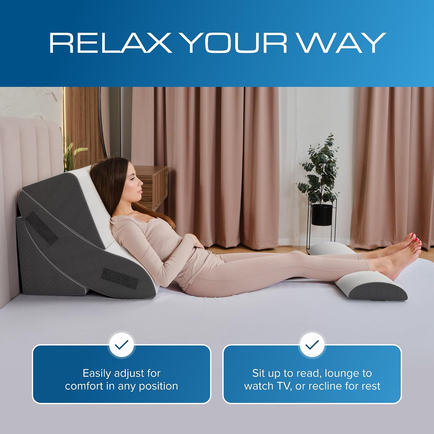 Kolbs Bed Wedge Pillow for Sleep Apnea, FSA Eligible Acid Reflux, and Back Pain Relief, with Chic Jacquard Cover - Headboard Wedges for Sleeping (4 Piece Wedge Set)