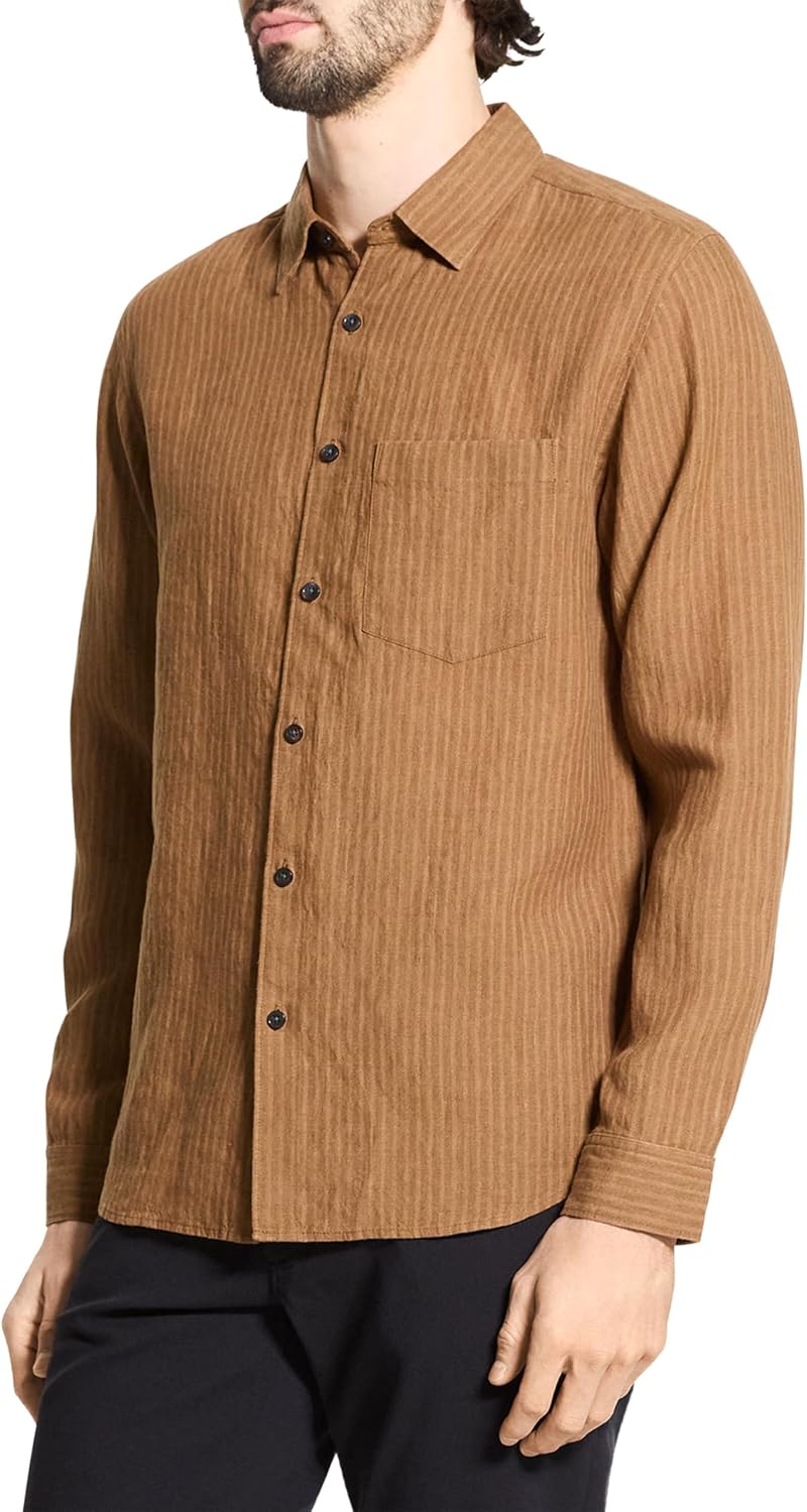 Theory Men's Theory Men's Irving Long Sleeve Button Down Woven in Summer Stripe Linen
