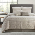 LANCO MODERN LIFESTYLE Cotton Comforter Set Queen, Gorgeous Geometric Jacquard, Beige Soft Lightweight Bedding Set for All Seasons, Bedskirt, Pillow Shams and Decor Pillows