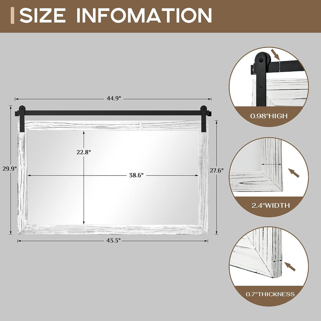 COGOOD Farmhouse Bathroom Mirror - 45 x 30 Large Rectangle Barn Door Mirror for Vanity, Bedroom, Living Room Wall Decor (White)