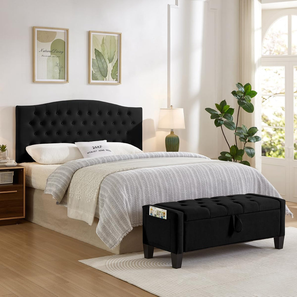 24KF Upholstered Tufted Button Wall Mounted Velvet Headboard,Comfortable Fashional Headboard Queen/Full Size,6058-Q-Black