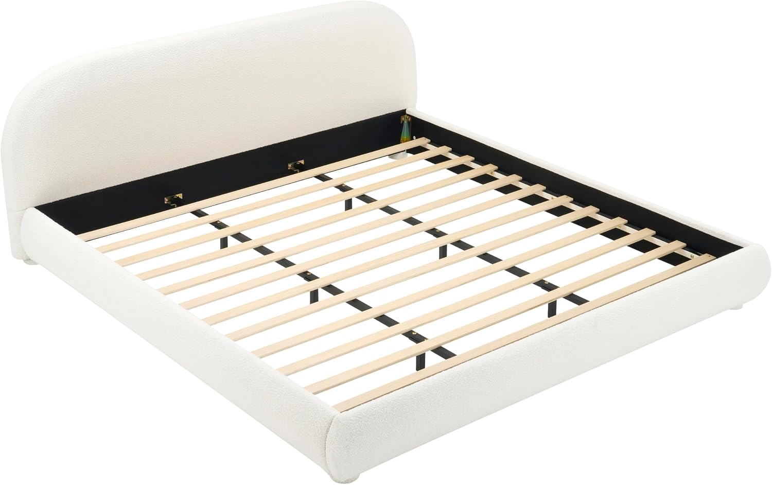 KLMM Upholstered Platform Bed with Thick Fabric, Solid Frame and Curve-Shaped Design,for Kids Teens Adults Bedroom (Cream/Boucle1, King)