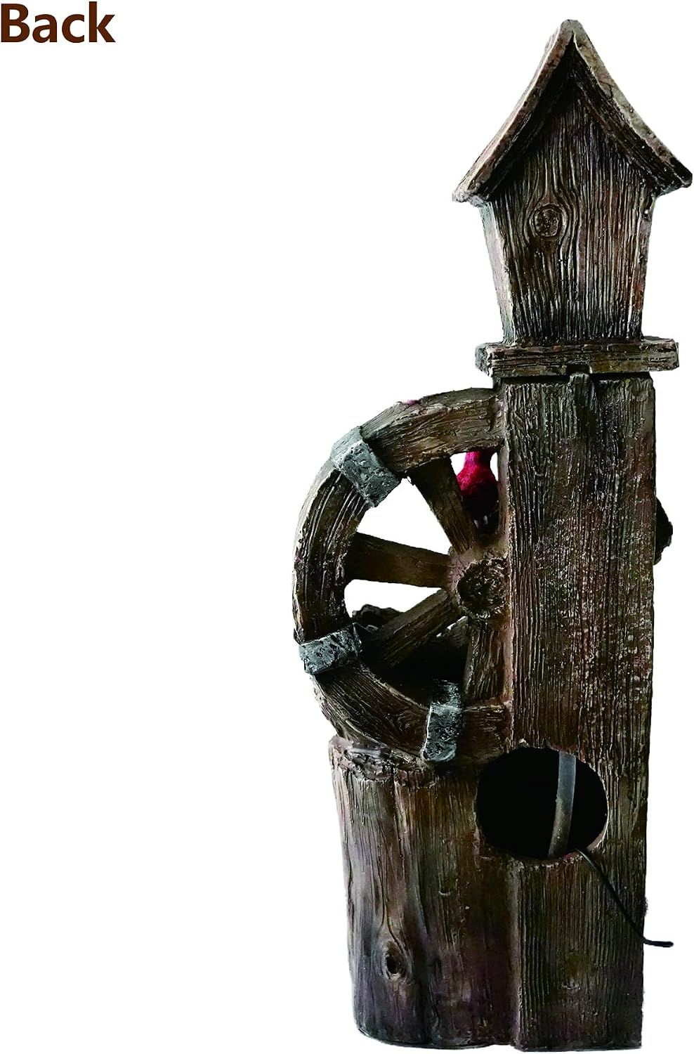 Decorative Garden Birdhouse Three Tier Water Fountain Outdoor with LED Lights and Water Wheel