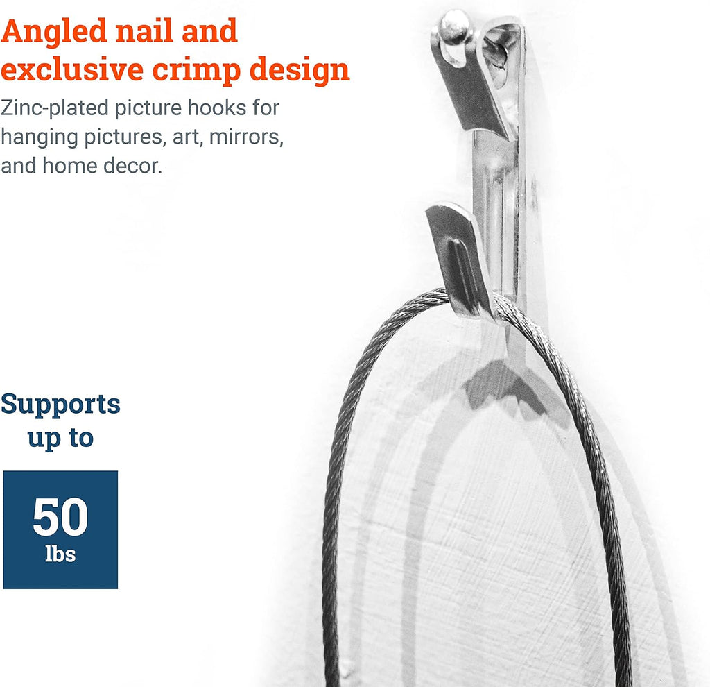 PHS Picture Hanging Hooks - 50 lb Heavy Duty Picture Hangers for Drywall with Hanging Nails, Painting Hangers and Wall Hooks for Pictures, Professional Frame Hardware Kit for Wall Art - 1000 Pack