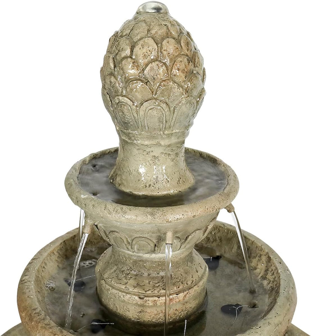 SunJet 42.5' High 3-Tiers Modern Concrete Outdoor Water Fountain - Round Large Outdoor Fountains and Waterfalls for Garden, Patio, Yard, and Deck Decor, Featuring Natural Stone Look
