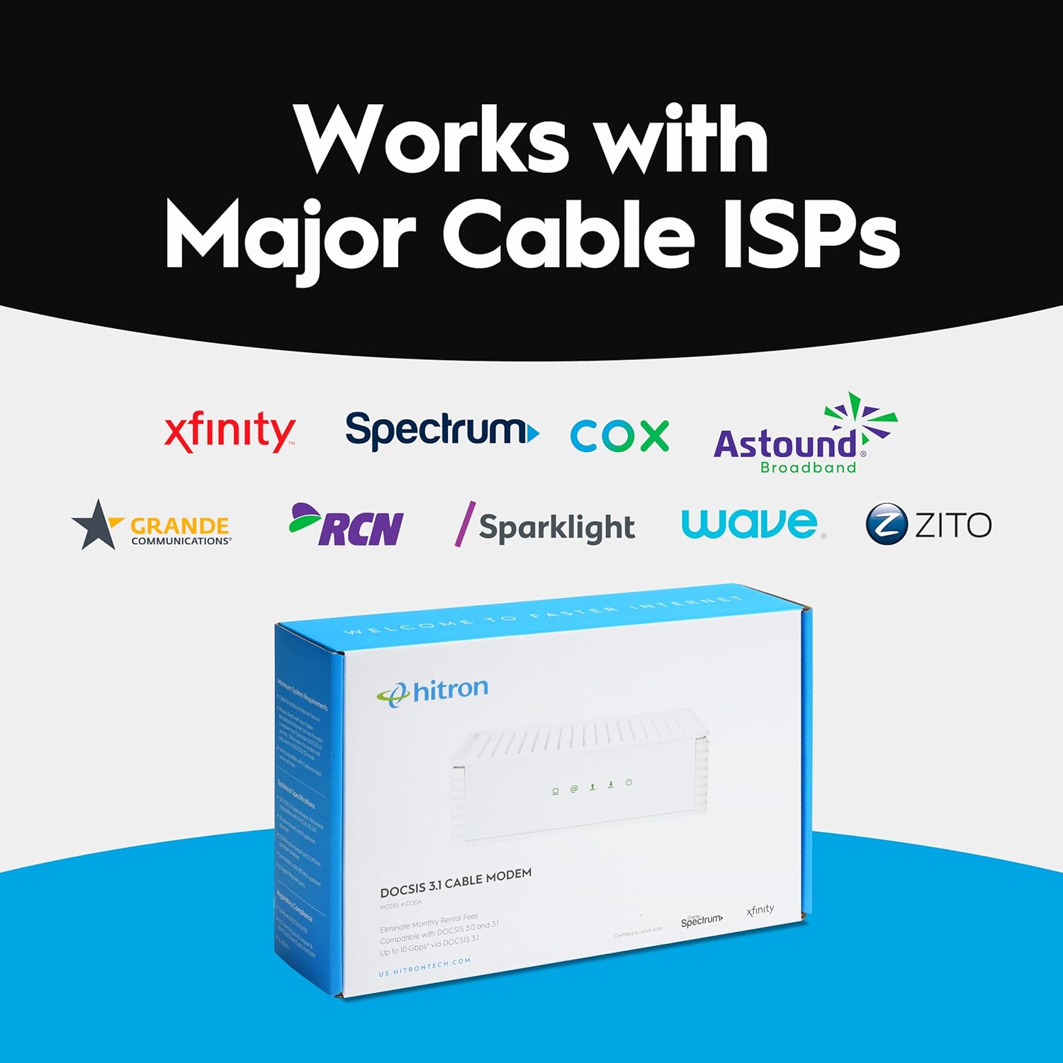 Hitron CODA DOCSIS 3.1 - Cable Internet ONLY (NOT Compatible with Fiber/DSL) | Up to 1 Gbps Cable Modem | Requires WiFi Router | Xfinity, Spectrum, Cox Certified