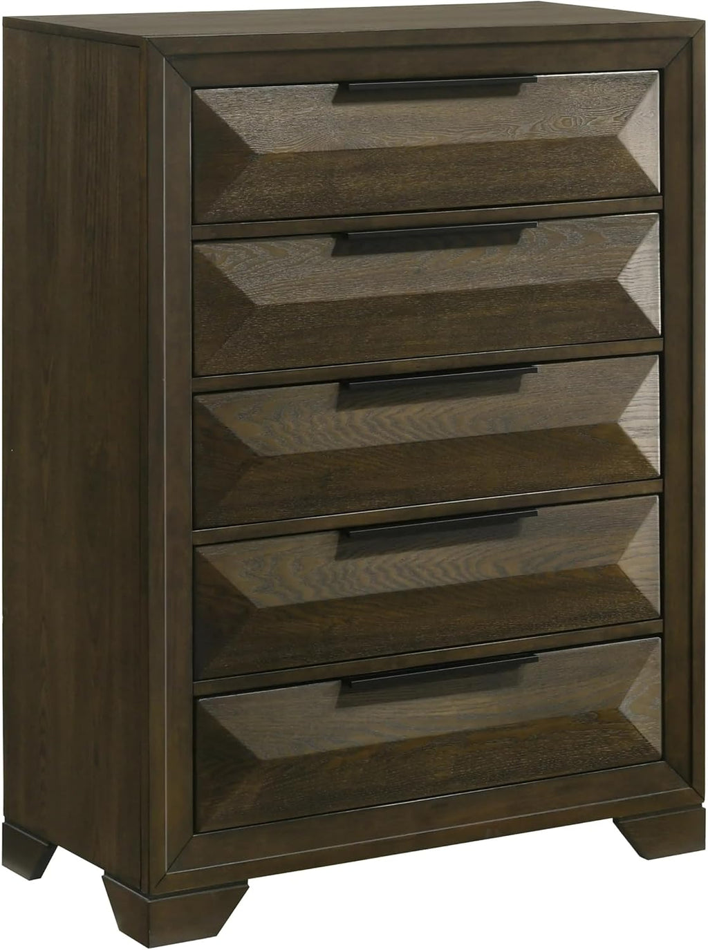 KB Designs – 5-Piece Contemporary Bedroom Set with King or Queen Size Upholstered Bed, Dresser, Mirror, Chest and Nightstand, Channel Tufted Headboard and Footboard Design, Walnut Finish