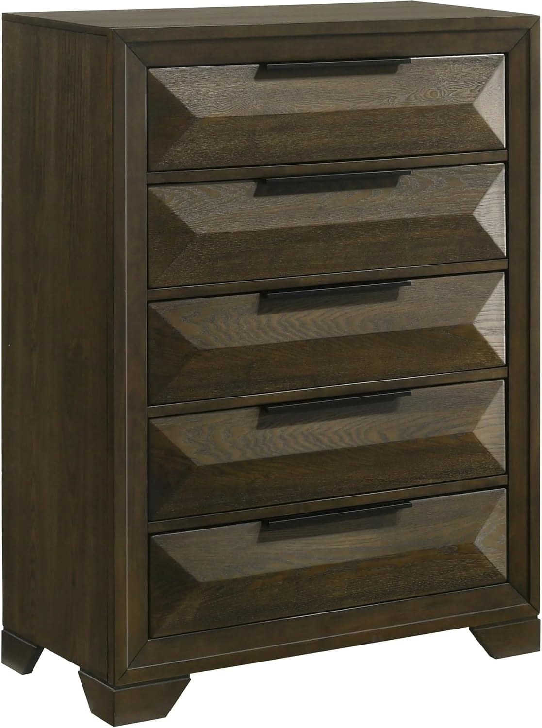 KB Designs – 5-Piece Contemporary Bedroom Set with King or Queen Size Upholstered Bed, Dresser, Mirror, Chest and Nightstand, Channel Tufted Headboard and Footboard Design, Walnut Finish