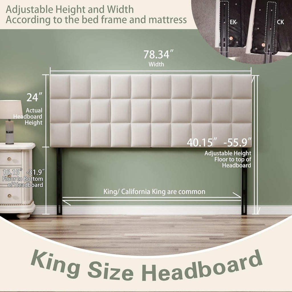 Andeworld Velvet Upholstered Tufted King Size Headboard,Wood Head Board with Metal Legs, Adjustable Height from 42' to 56', Bed Headboard in Modern Design,Backboard for Bed, Beige