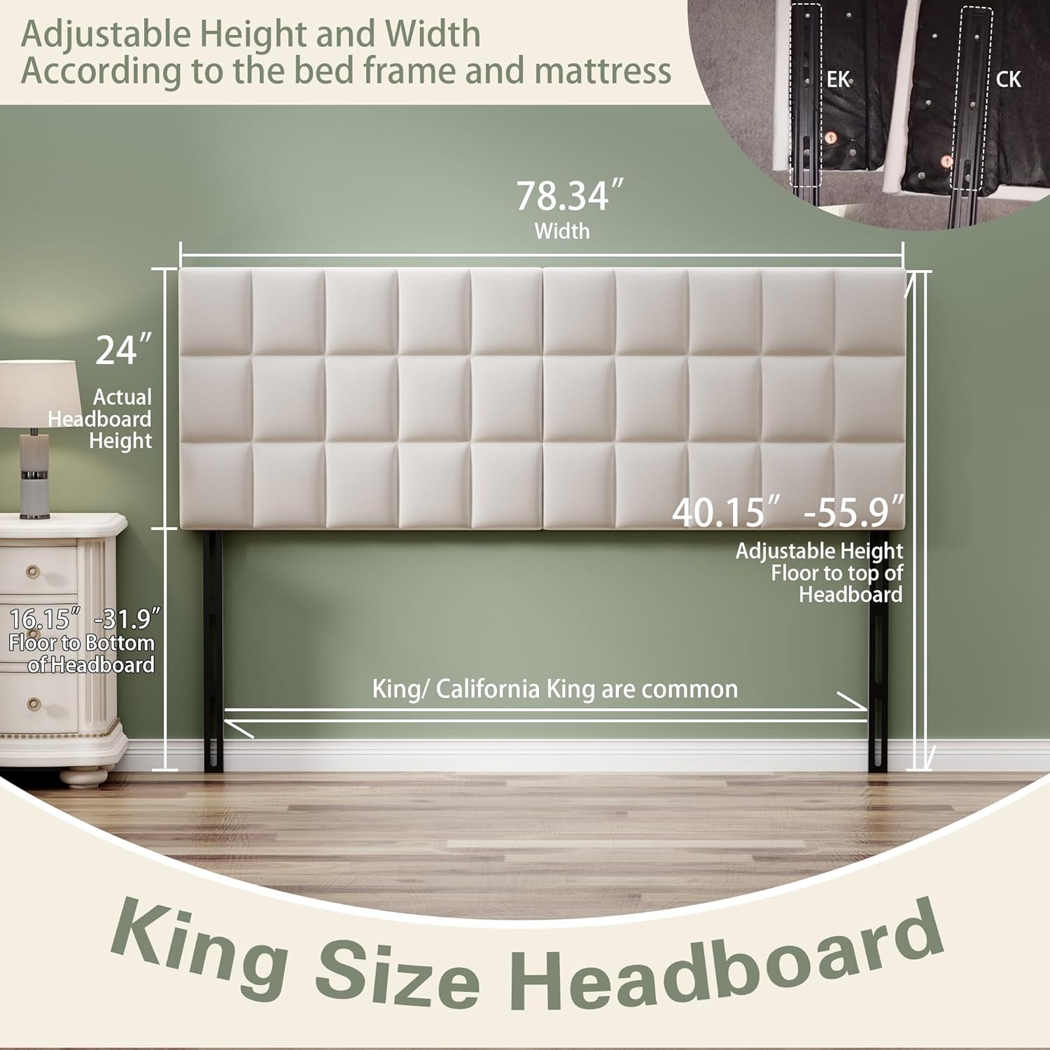 Andeworld Velvet Upholstered Tufted King Size Headboard,Wood Head Board with Metal Legs, Adjustable Height from 42' to 56', Bed Headboard in Modern Design,Backboard for Bed, Beige