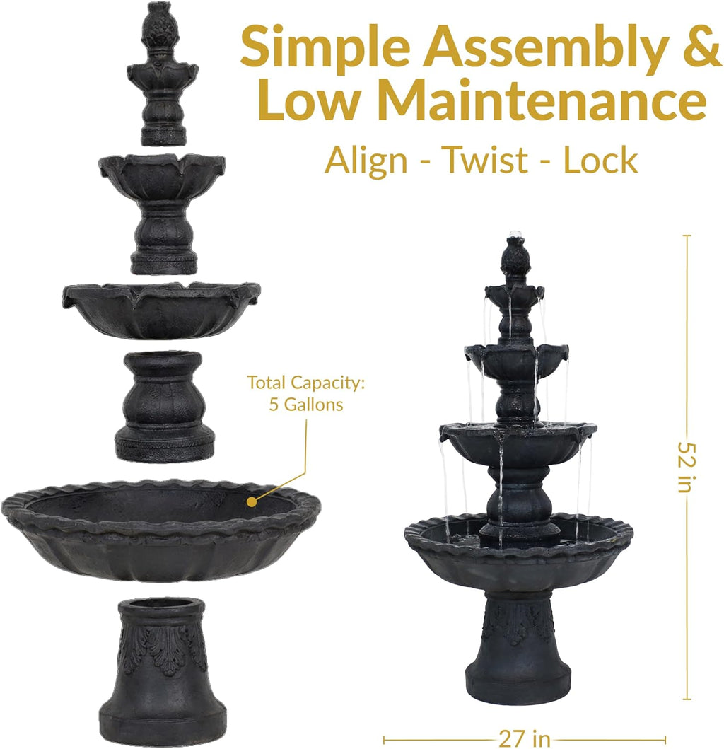 Sunnydaze Pineapple 52-Inch 4-Tier Outdoor Water Fountain - Tall Outdoor Fountain for Garden, Patio or Yard - Black